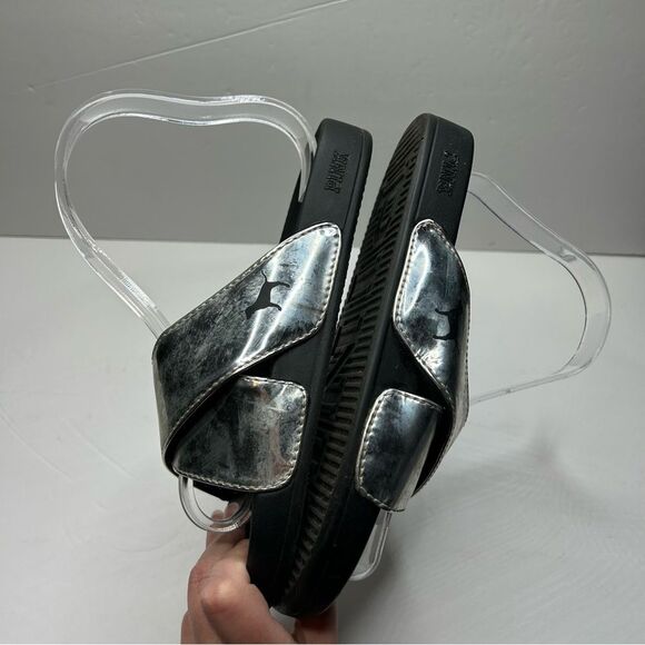PINK Victoria’s Secret Silver and Black slide on Sandals with Metallic Straps - Picture 6 of 7